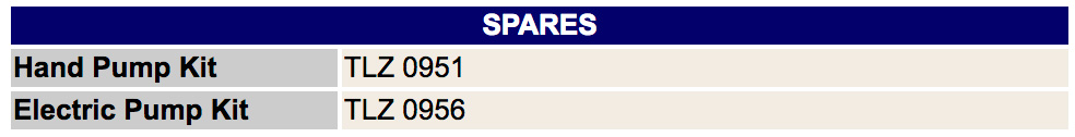 Lavac Electric Pump spares codes